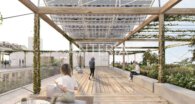 Columbus Campus - Neubau eines Bürogebäudes auf höchstem Niveau der Nachhaltigkeit - Outdoor-Arbeitsplätze unter transluzenten PV-Dächern