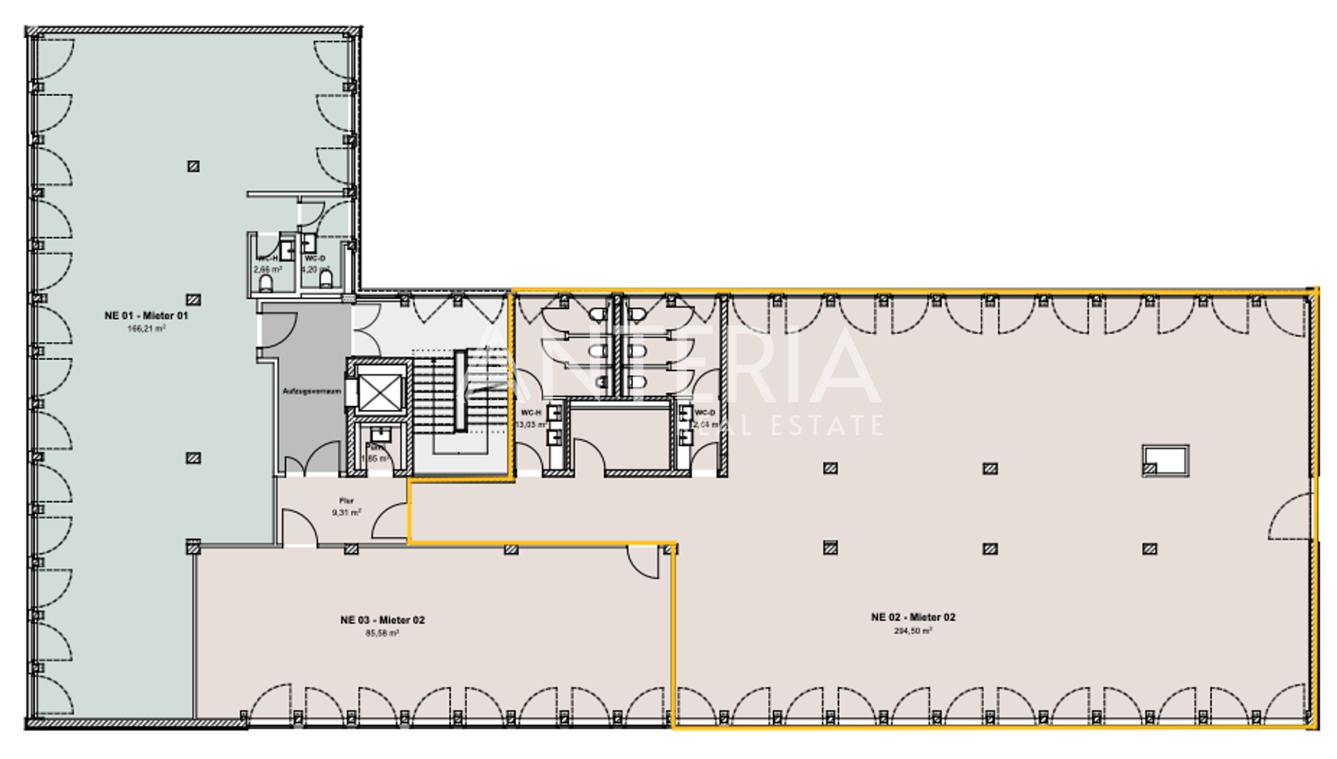 Grundriss 1.OG (verfügbare Einheit ca. 360 m²)